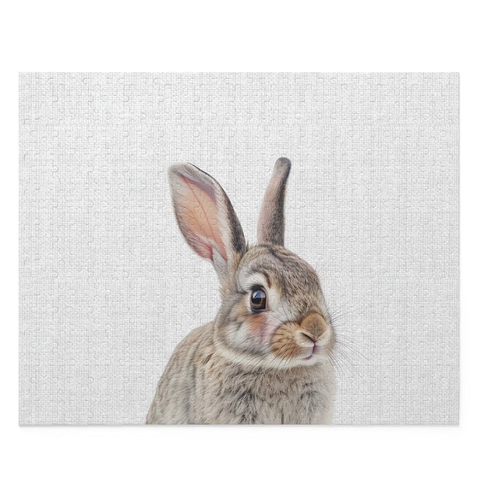 Blush Bunny Puzzle, 500 Pieces: light gray, white rabbit, realistic wildlife illustration style