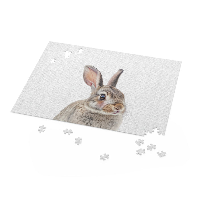 Blush Bunny Puzzle, 500 Pieces: light gray, white rabbit, realistic wildlife illustration style