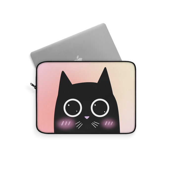 Blush Feline Notebook Cover: black, pink black cat character, kawaii cartoon style