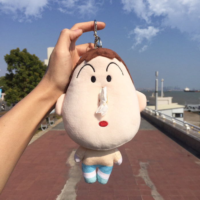 Bo Suzuki Plush Toy Keychain Tissue Holder: cream, brown cartoon human-like character, kawaii cartoon style