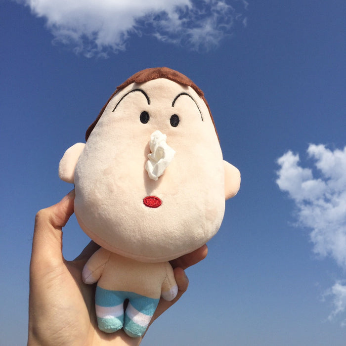 Bo Suzuki Plush Toy Keychain Tissue Holder: cream, brown cartoon human-like character, kawaii cartoon style