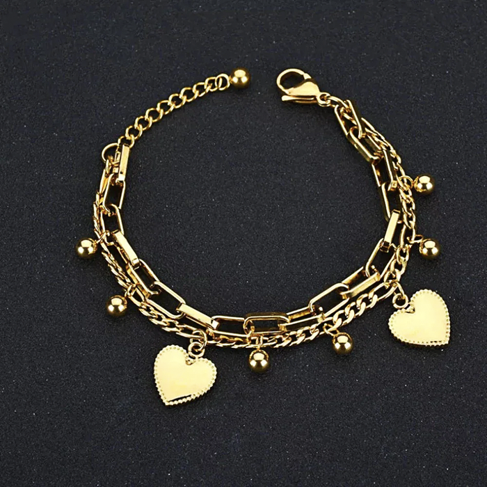 Bohemia Double-Layered Bangle: gold, black heart, charm jewelry style