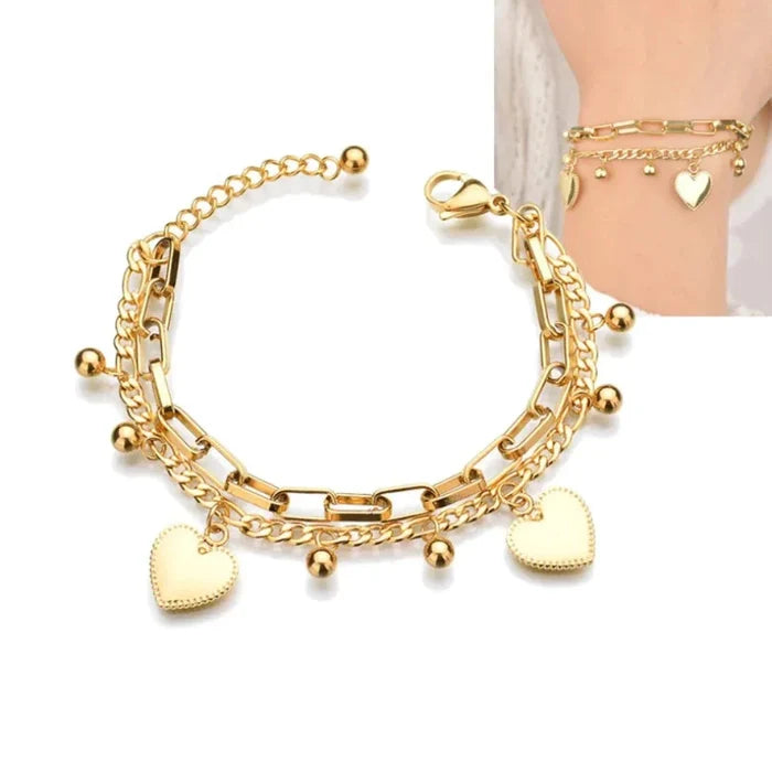 Bohemia Double-Layered Bangle: gold, black heart, charm jewelry style