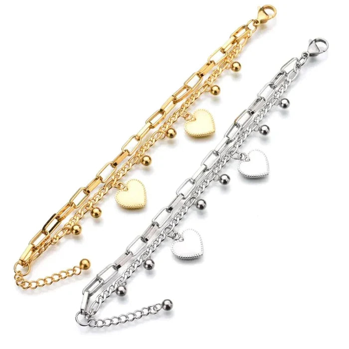 Bohemia Double-Layered Bangle: gold, black heart, charm jewelry style