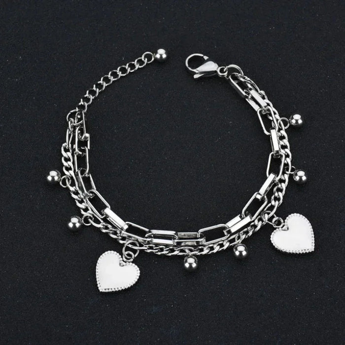 Bohemia Double-Layered Bangle: gold, black heart, charm jewelry style