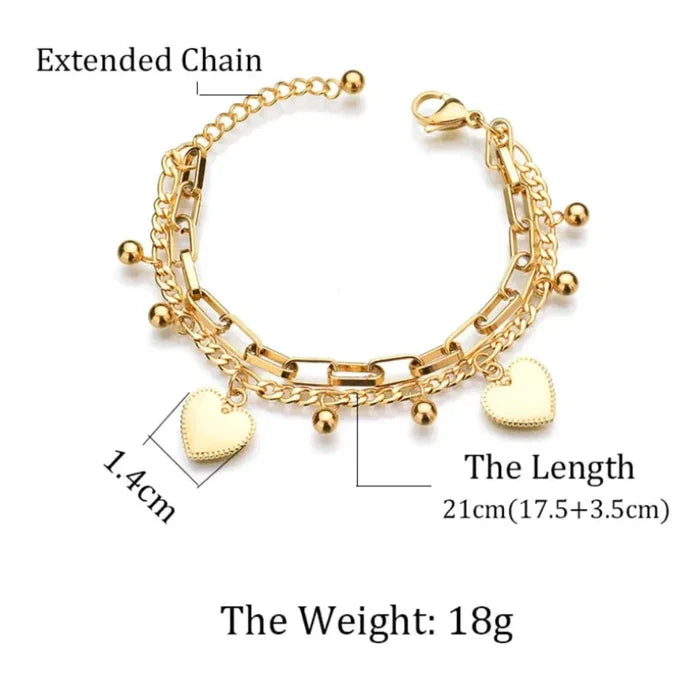 Bohemia Double-Layered Bangle: gold, black heart, charm jewelry style