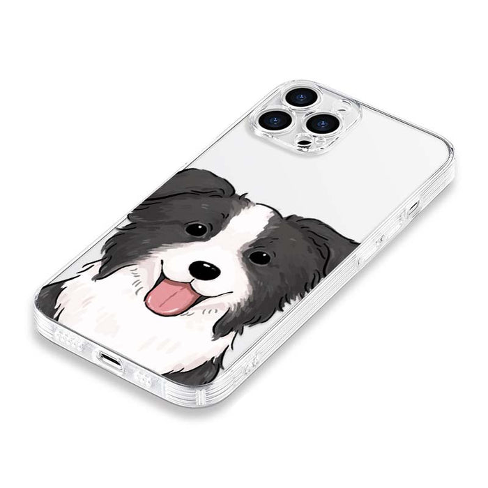 Border Collie Phone Case with Protection: clear, white dog, cartoon style