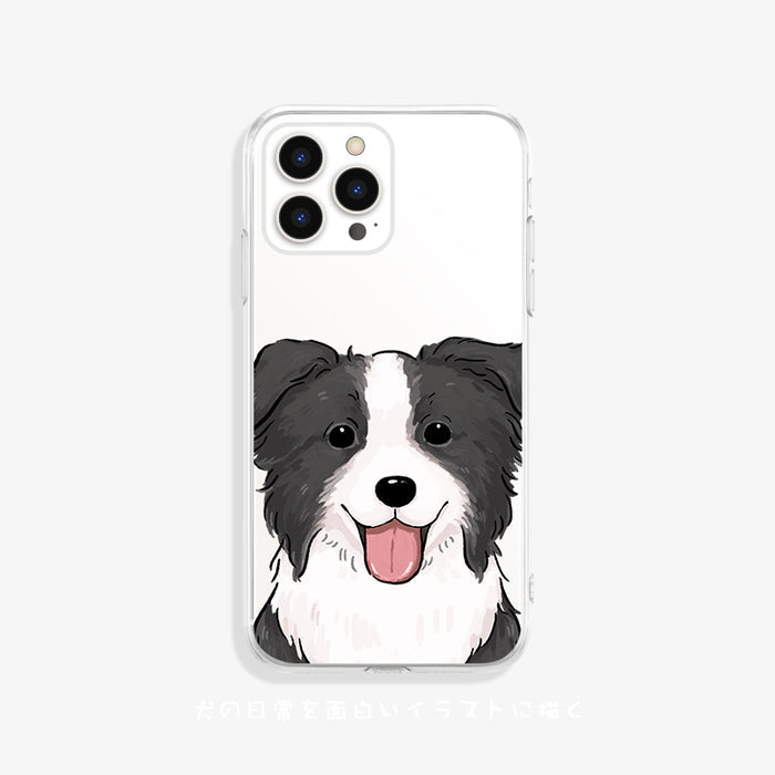 Border Collie Phone Case with Protection: clear, white dog, cartoon style