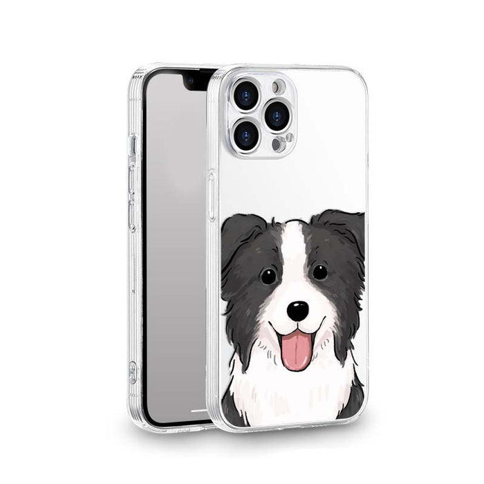 Border Collie Phone Case with Protection: clear, white dog, cartoon style