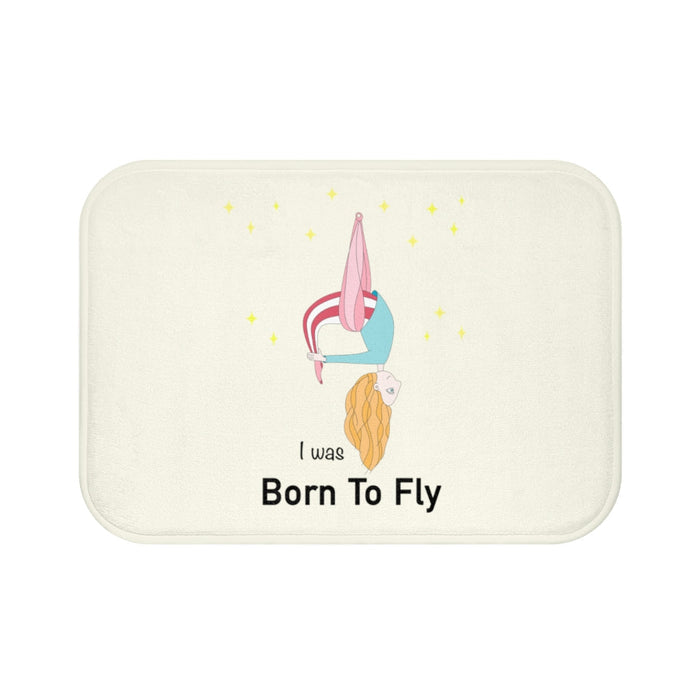 Born to Soar Bath Mat for Aerial Yoga Lovers: off-white, pink cartoon unicorn, cartoon kawaii style