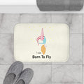 Born to Soar Bath Mat for Aerial Yoga Lovers: off-white, pink cartoon unicorn, cartoon kawaii style