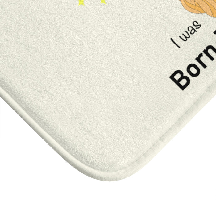 Born to Soar Bath Mat for Aerial Yoga Lovers: off-white, pink cartoon unicorn, cartoon kawaii style