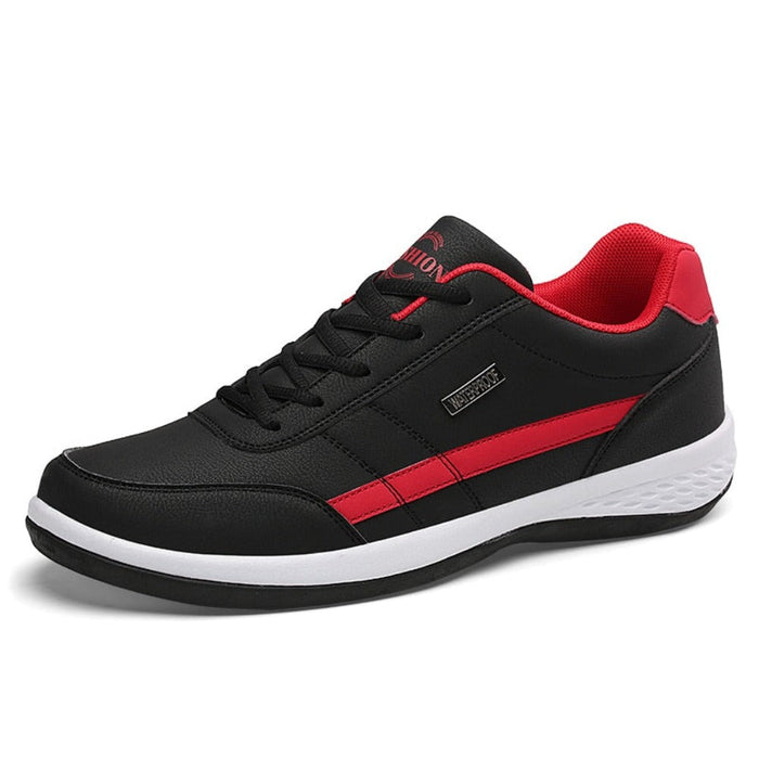 Breathable Casual Men's Shoes: black, red low-top athletic sneaker, sporty casual style