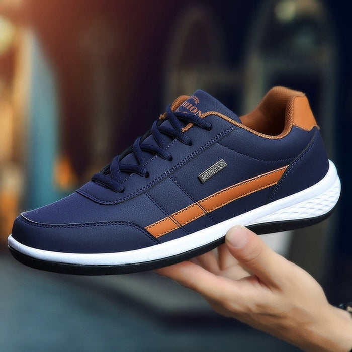 Breathable Casual Men's Shoes: black, red low-top athletic sneaker, sporty casual style