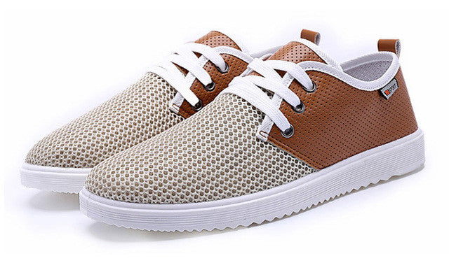 Breathable Lace-Up Shoes for Men's Casual Wear: beige, brown shoes, casual style