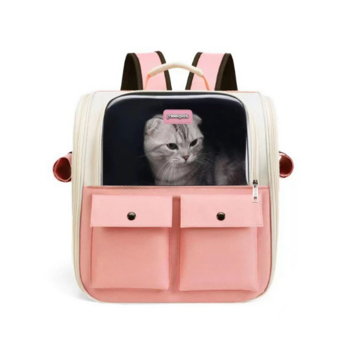 Breathable Travel Backpack for Pets: cream, pink cat, cute, minimal style