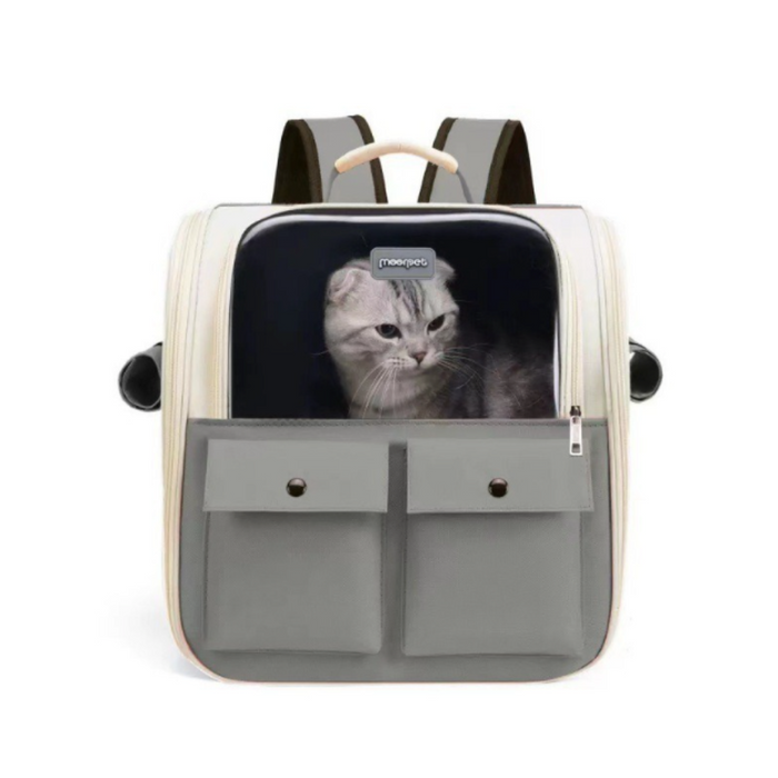 Breathable Travel Backpack for Pets: cream, pink cat, cute, minimal style
