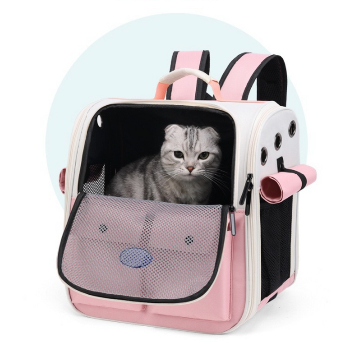 Breathable Travel Backpack for Pets: cream, pink cat, cute, minimal style