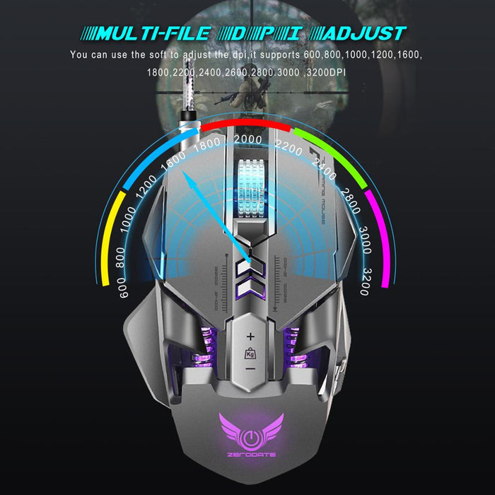 Breathing Light Gaming Mouse with 7 Programmable Buttons and 3200 DPI Wired Connection for Ninja-like Precision: black, dark
