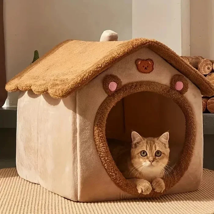 Brown Pet House with Removable Roof: beige, brown bear-themed, cute cartoon/kawaii style