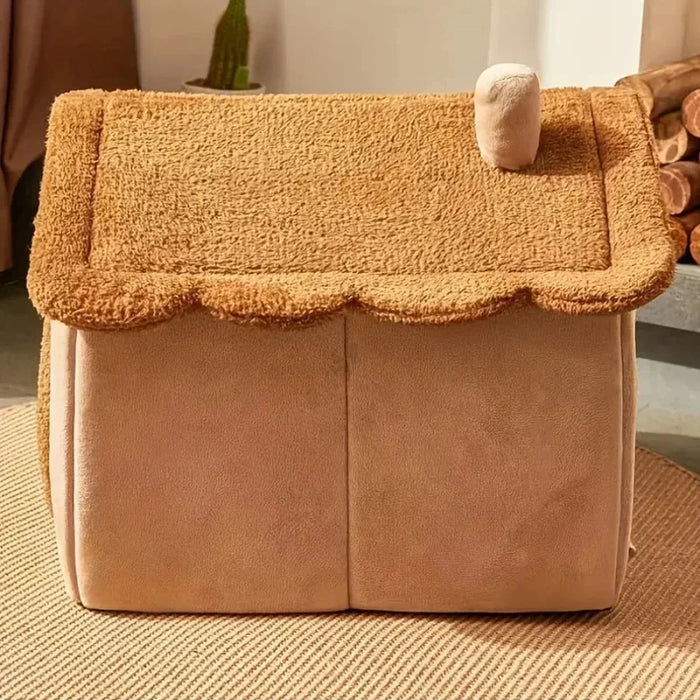 Brown Pet House with Removable Roof: beige, brown bear-themed, cute cartoon/kawaii style