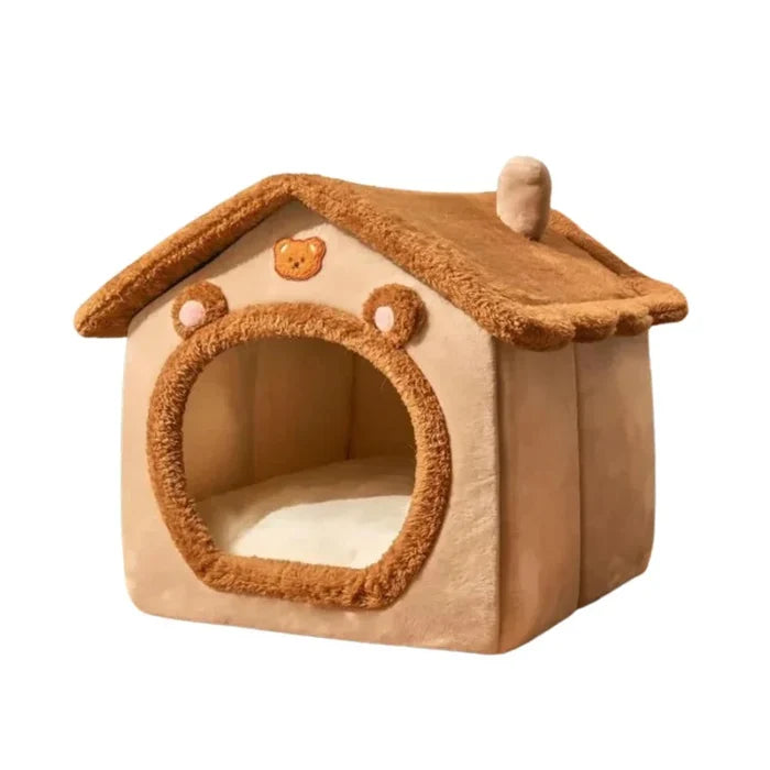 Brown Pet House with Removable Roof: beige, brown bear-themed, cute cartoon/kawaii style