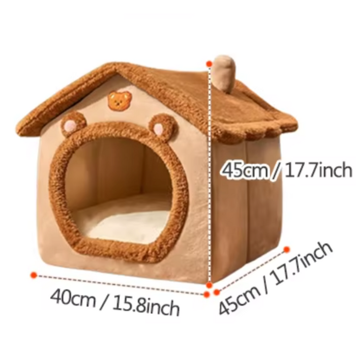 Brown Pet House with Removable Roof: beige, brown bear-themed, cute cartoon/kawaii style