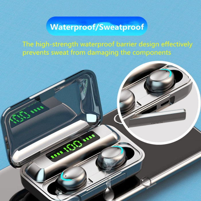 BTMAX Waterproof Wireless Earbuds with Ninja Dragon Sound, Bluetooth 5.1: dark gray, silver wireless earbuds with charging ca