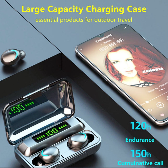 BTMAX Waterproof Wireless Earbuds with Ninja Dragon Sound, Bluetooth 5.1: dark gray, silver wireless earbuds with charging ca