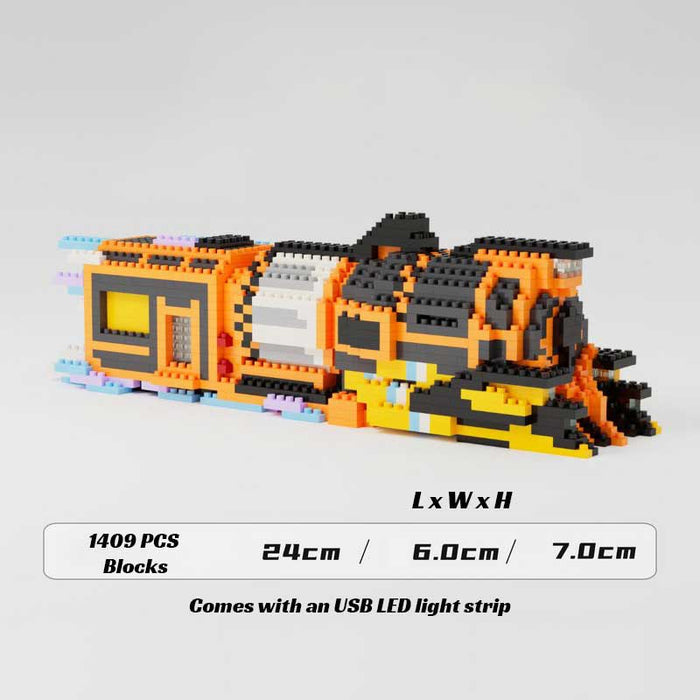 Build Your Own Astral Express Set: orange, black train locomotive, block-built toy model style