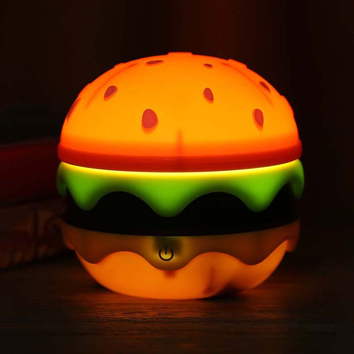 Burger LED Night Lights with Whimsical Charm: orange, yellow hamburger, cartoon style