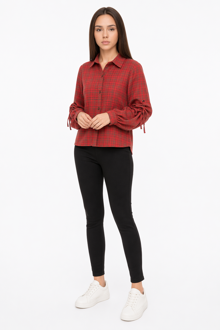 Button-Front Blouse with Bell Sleeves for Women Default