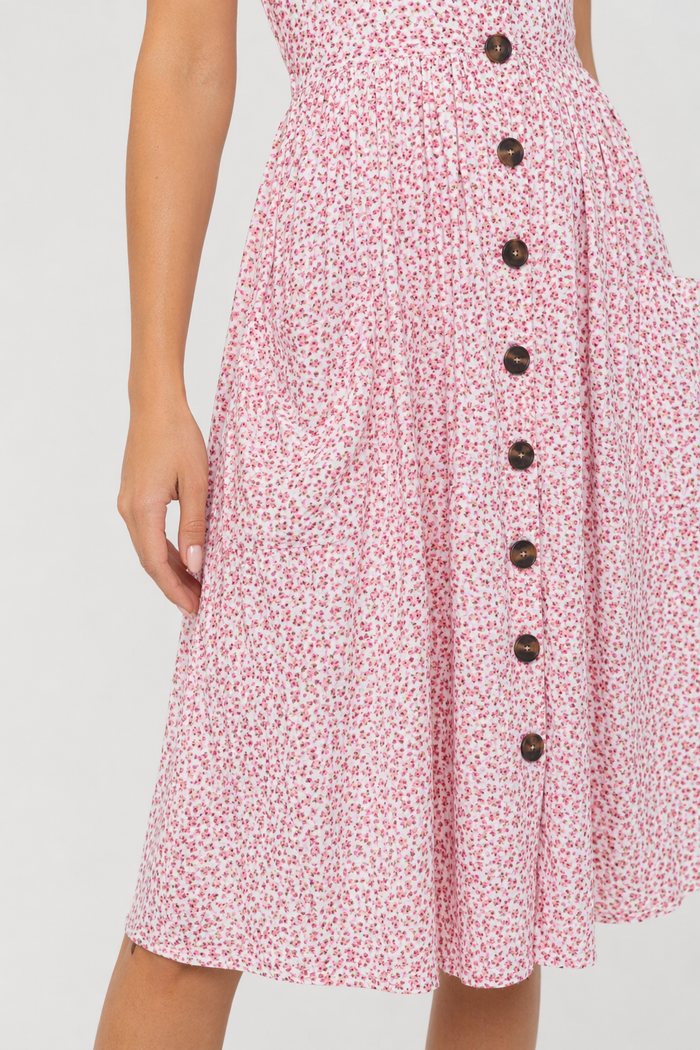 Button-Front Dress with Shoulder Straps Pink