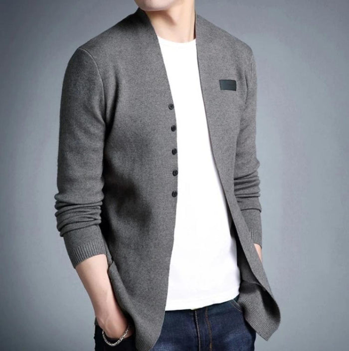 Button-Front Slim Fit Cardigan for Men: gray, white men's cardigan jacket, minimal style