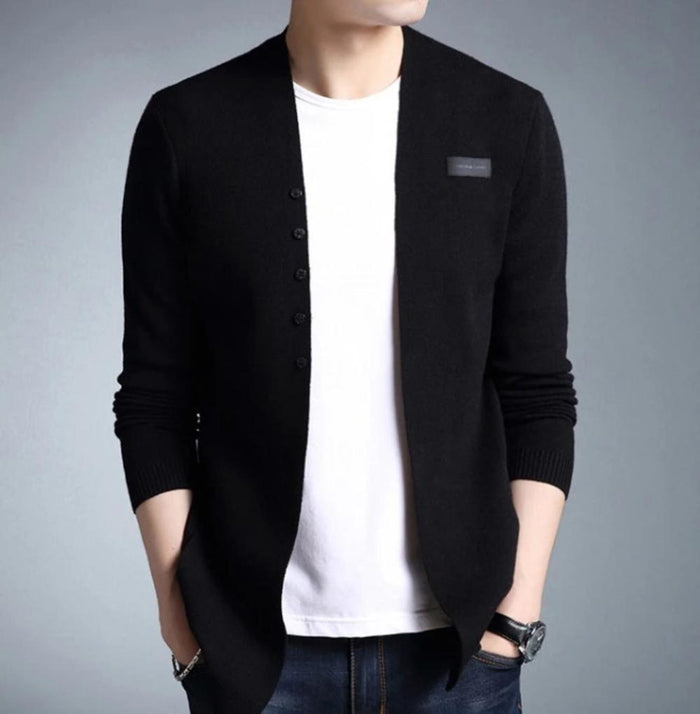 Button-Front Slim Fit Cardigan for Men: gray, white men's cardigan jacket, minimal style