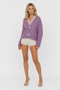 Button Front Sweater Cardigan for Women with a V-Neck Purple