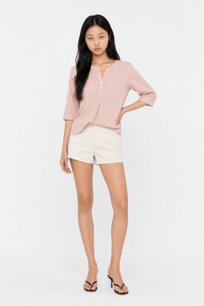 Button-Up Striped Shirt for Women Pink