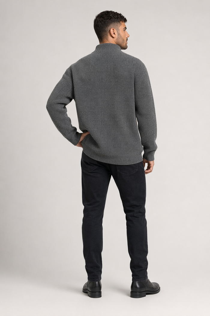 Buttoned Wrap Collar Sweater for Men with Stylish Details Gray