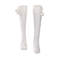 Cable-Knit Cotton Thigh Highs with Pom Poms: cream, white knit sweater and pom-pom throw blanket, cozy, rustic, winter style