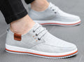 Canvas Loafers for Men's Casual Wear: light gray, white lace-up casual sneakers, casual minimal style