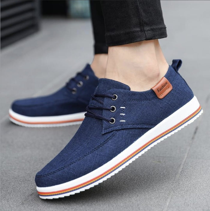 Canvas Loafers for Men's Casual Wear: light gray, white lace-up casual sneakers, casual minimal style
