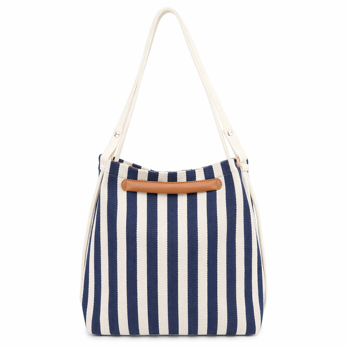 Canvas Striped Tote for Women Blue
