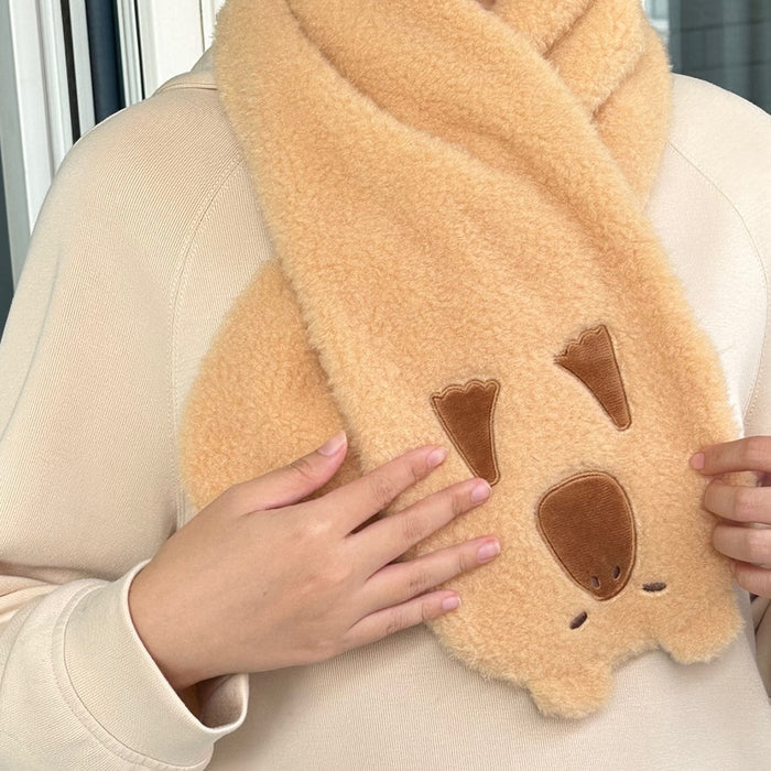 Capybara Scarf: Comfortable Whimsical Style: cream, light beige cartoon bear-like animal faces, kawaii cartoon style