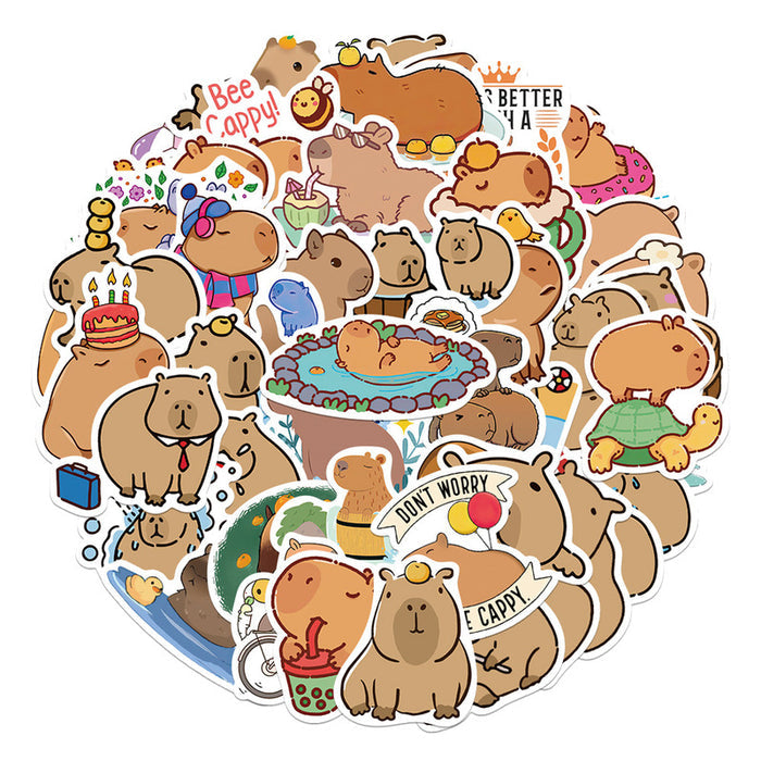 Capybara Stickers: Cute and Waterproof: brown, tan capybaras, kawaii cartoon style