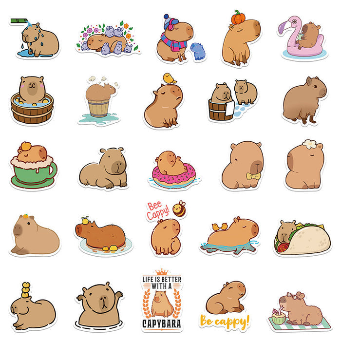 Capybara Stickers: Cute and Waterproof: brown, tan capybaras, kawaii cartoon style