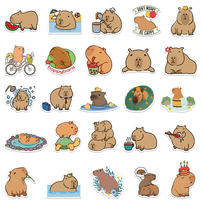 Capybara Stickers: Cute and Waterproof: brown, tan capybaras, kawaii cartoon style