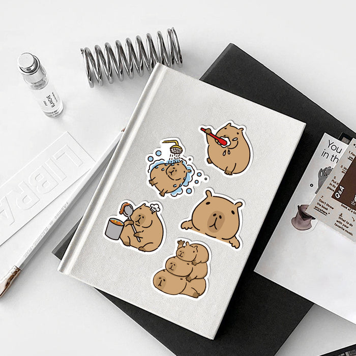 Capybara Stickers: Cute and Waterproof: brown, tan capybaras, kawaii cartoon style