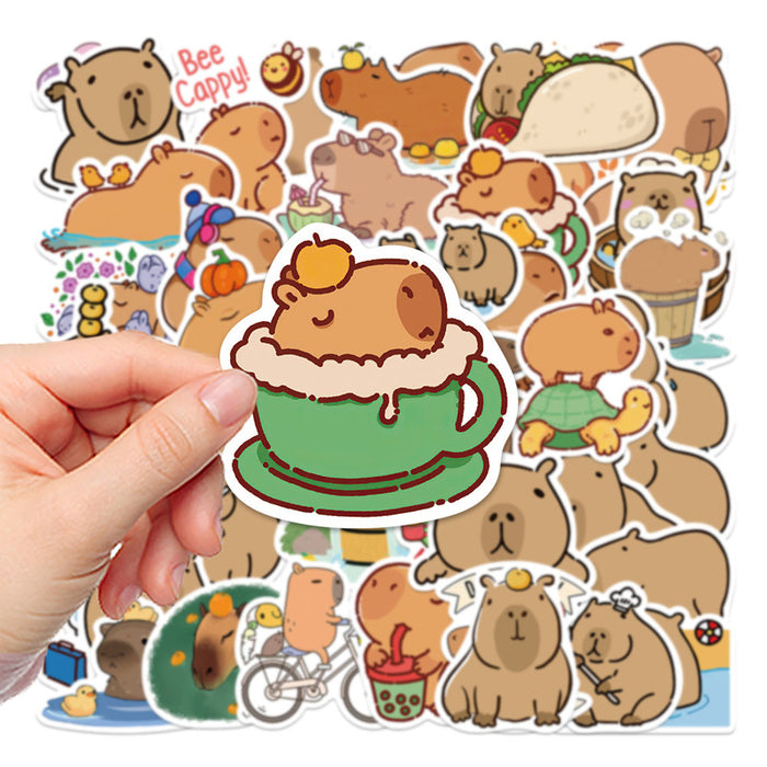 Capybara Stickers: Cute and Waterproof: brown, tan capybaras, kawaii cartoon style