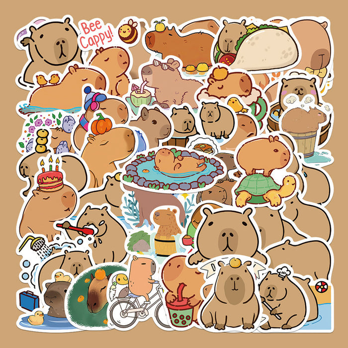 Capybara Stickers: Cute and Waterproof: brown, tan capybaras, kawaii cartoon style