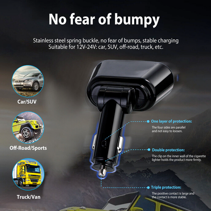 Car Lighter Adaptor with Dual USB Port: black, silver car cigarette-lighter power adapter/charger, modern style